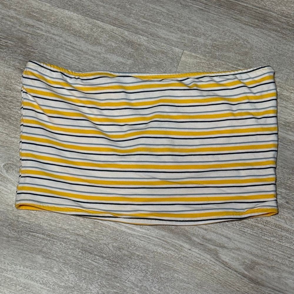 Forever 21 yellow striped tube‎ top size large NWT